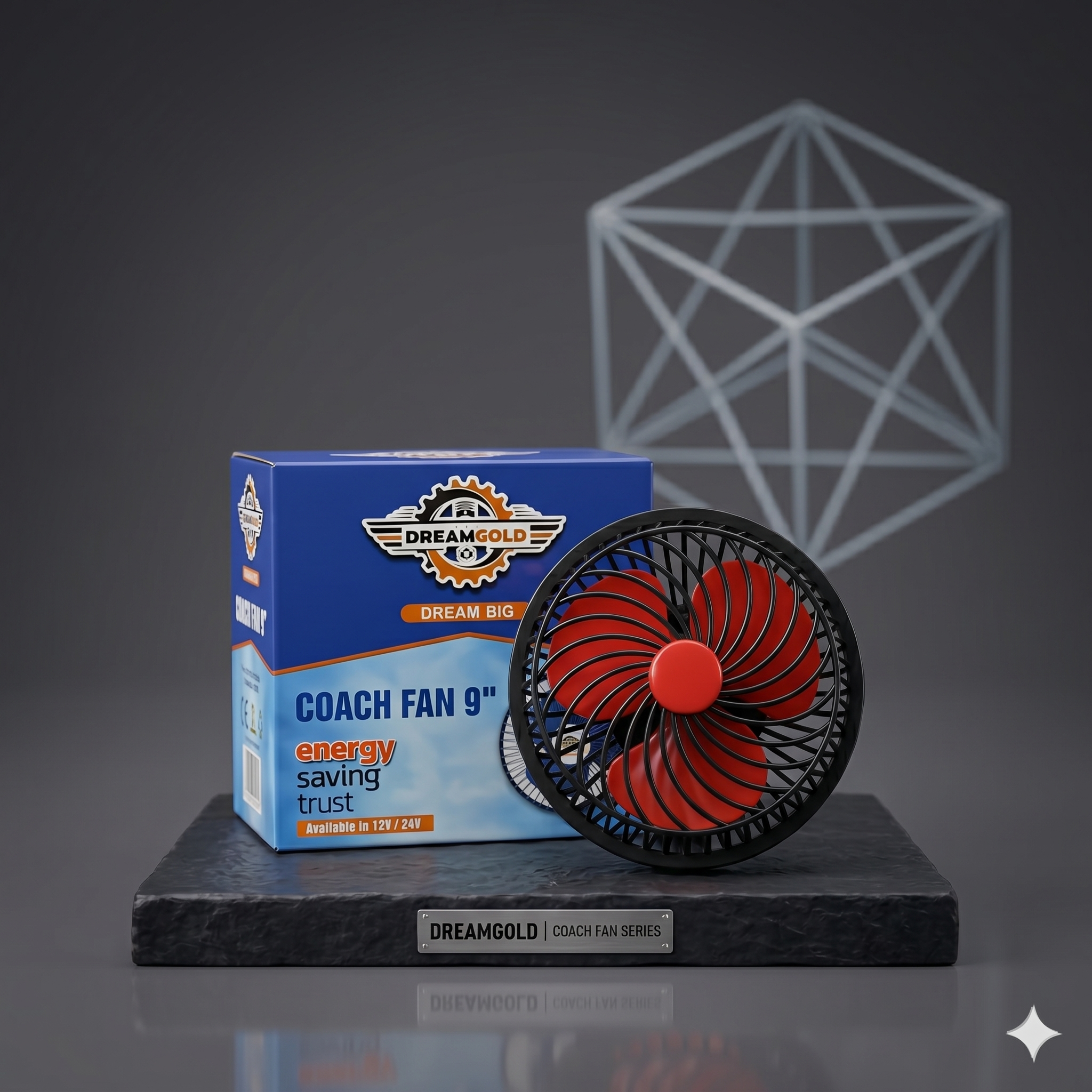 Dream gold 9”inch coach fan (with copper motor) 12v and 24v